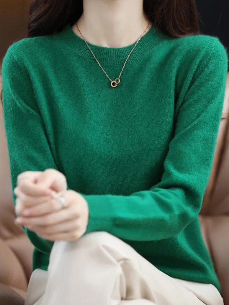 Long Sleeve Crew Neck Knit Pullover Sweater for Women