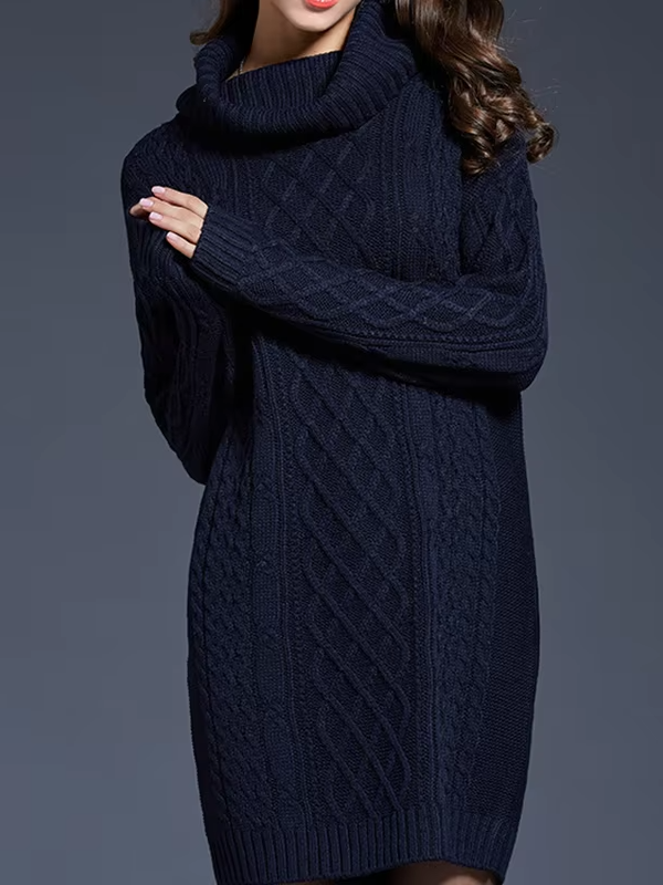 Chunky Knit Turtleneck Sweater Dress for Women
