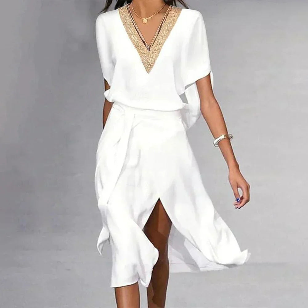 V-neck Dress with Lace Detail for Women