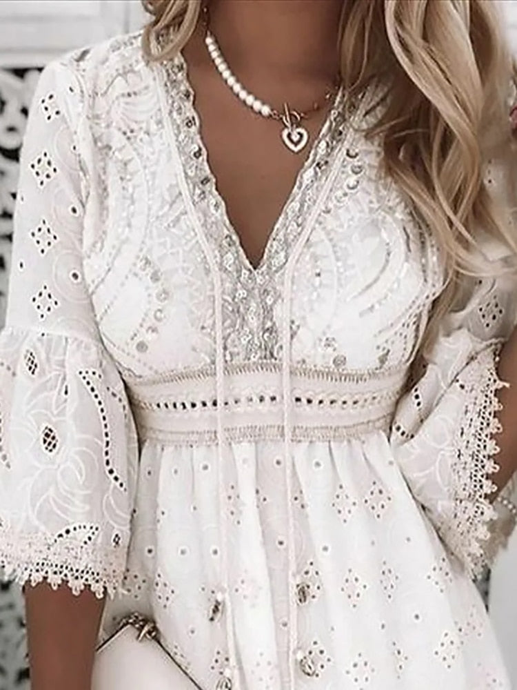 Mini Boho Dress with Embroidery for Women