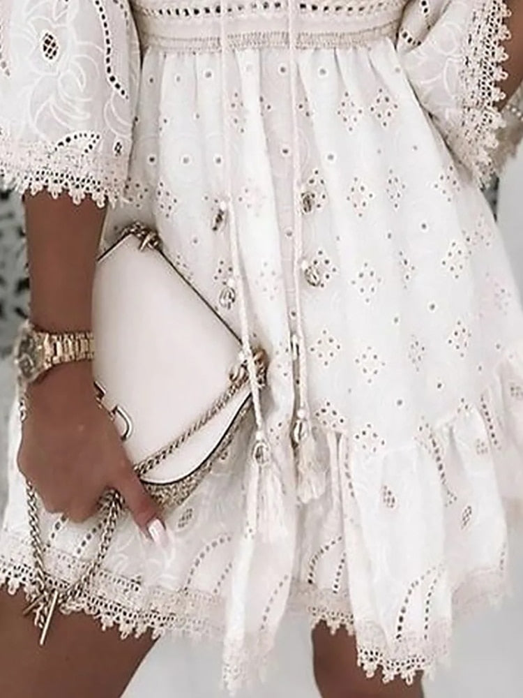 Mini Boho Dress with Embroidery for Women