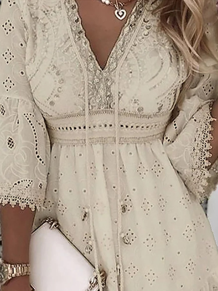 Mini Boho Dress with Embroidery for Women