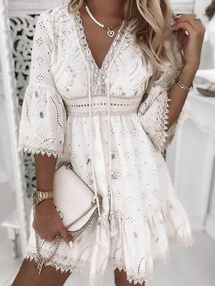 Mini Boho Dress with Embroidery for Women