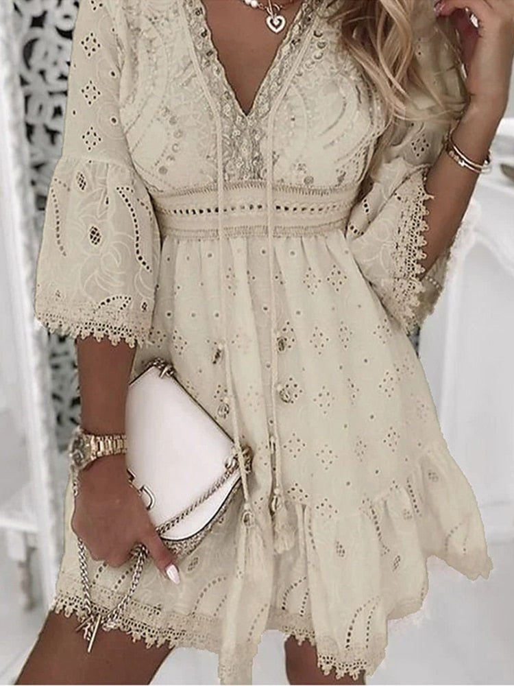 Mini Boho Dress with Embroidery for Women