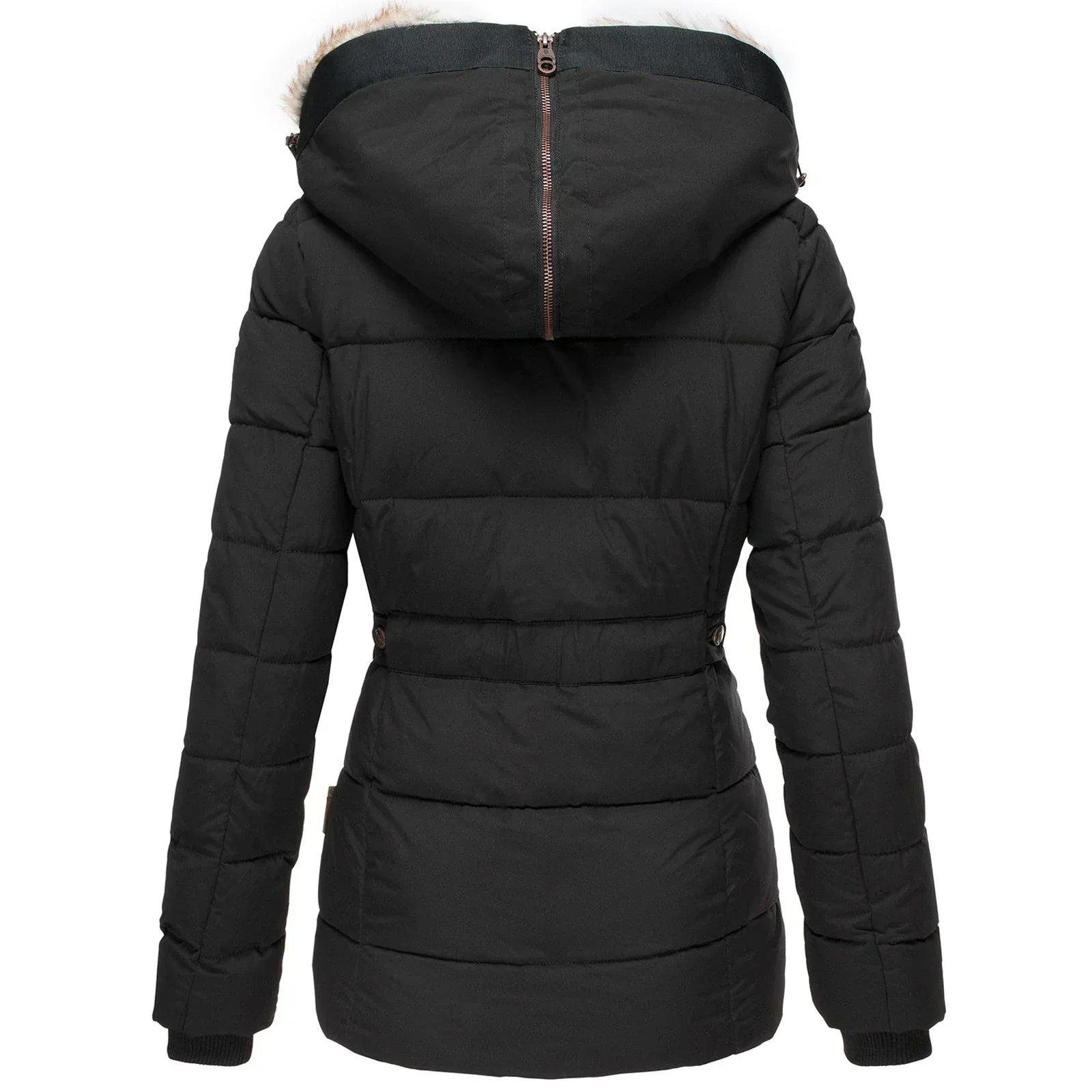 Women's Padded Jacket with Hood and Synthetic Trim Details