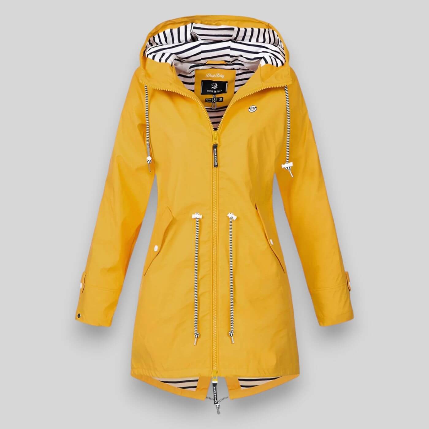 Women's Hooded Jacket with Adjustable Waist and Zipper Pockets