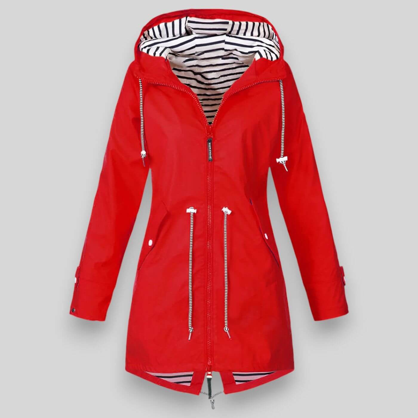 Women's Hooded Jacket with Adjustable Waist and Zipper Pockets