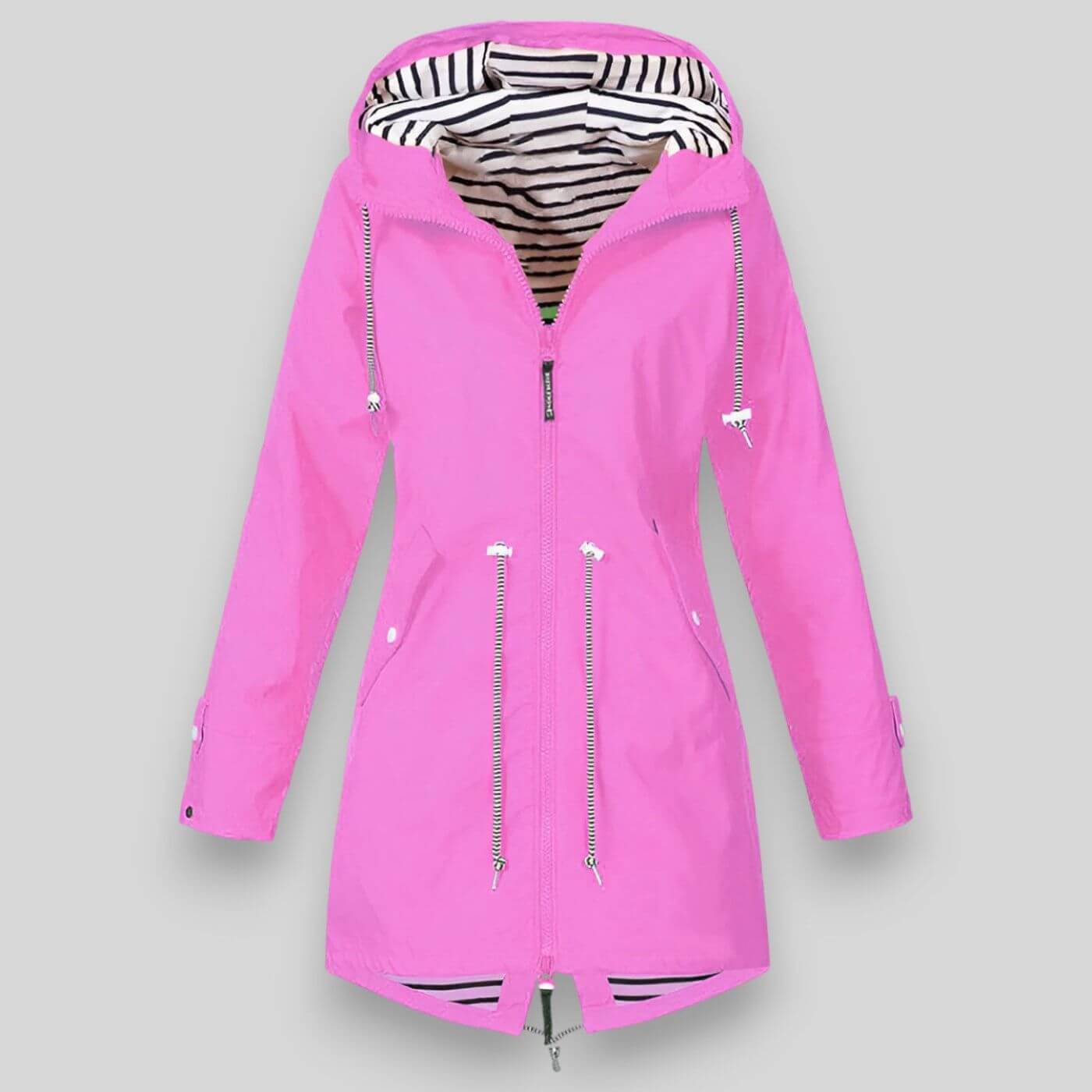 Women's Hooded Jacket with Adjustable Waist and Zipper Pockets