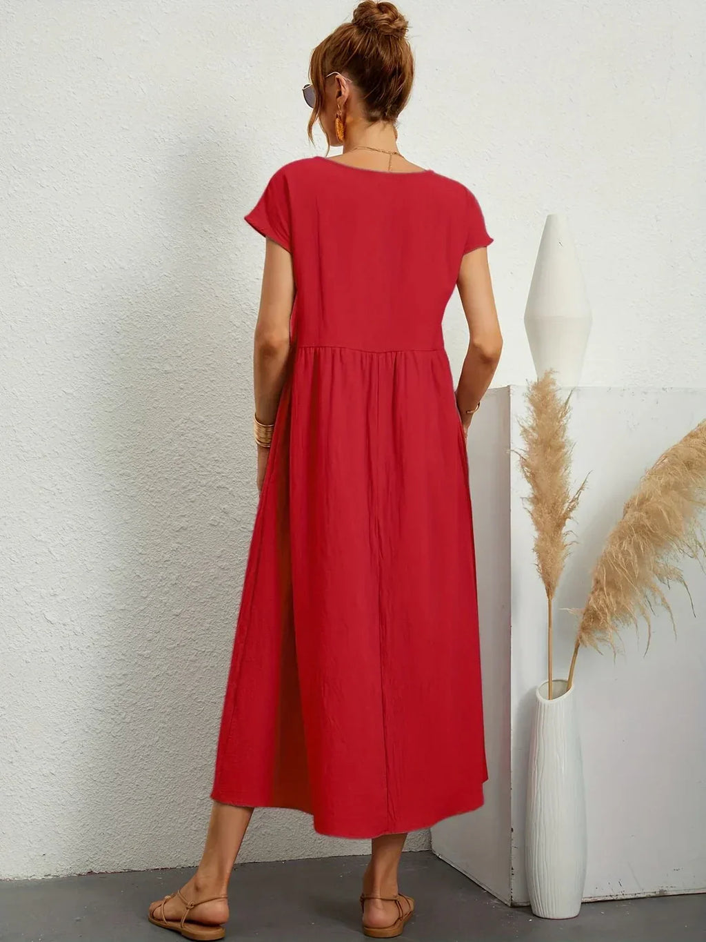 Short Sleeve Casual Dress with Pockets for Women