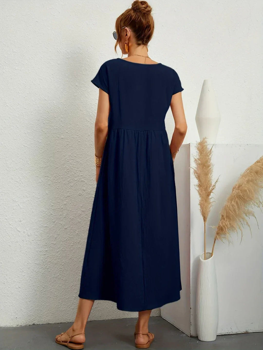 Short Sleeve Casual Dress with Pockets for Women