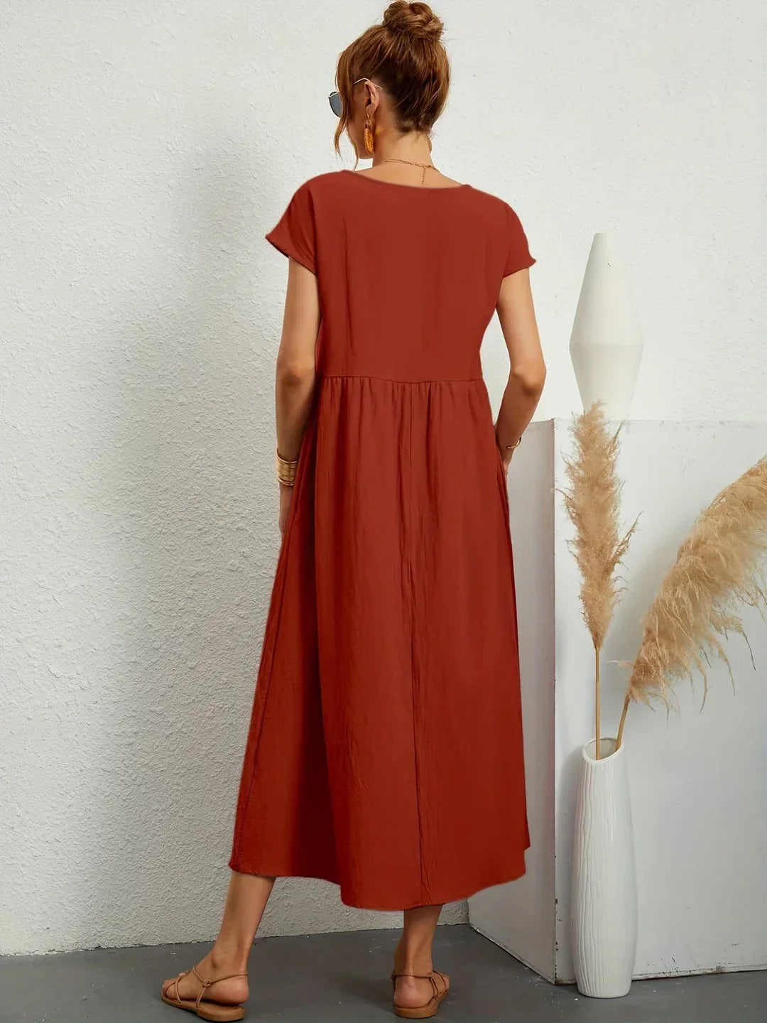 Short Sleeve Casual Dress with Pockets for Women