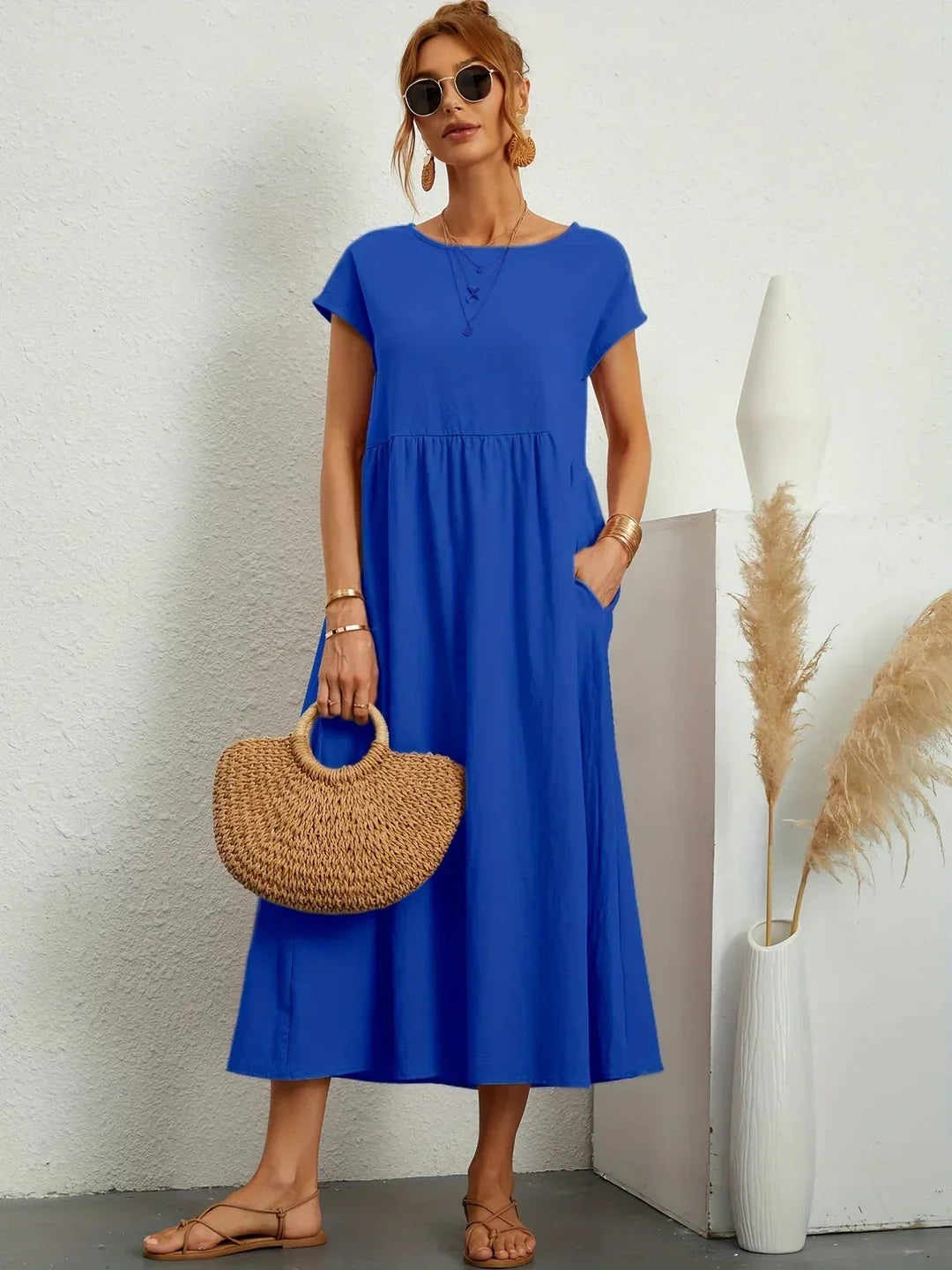 Short Sleeve Casual Dress with Pockets for Women