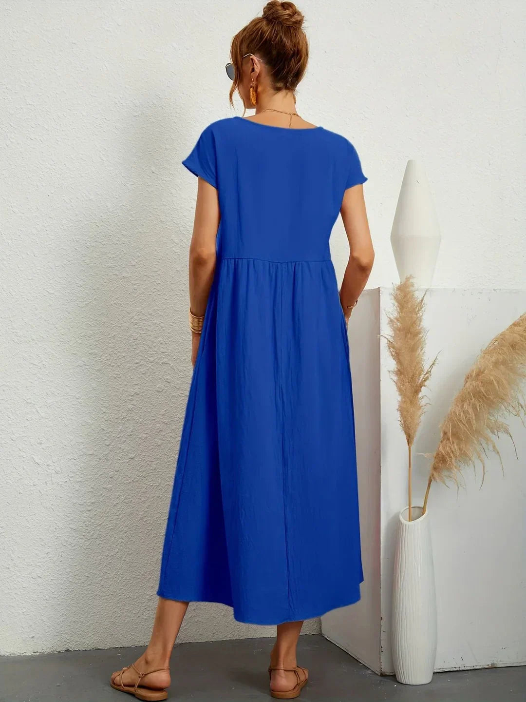 Short Sleeve Casual Dress with Pockets for Women