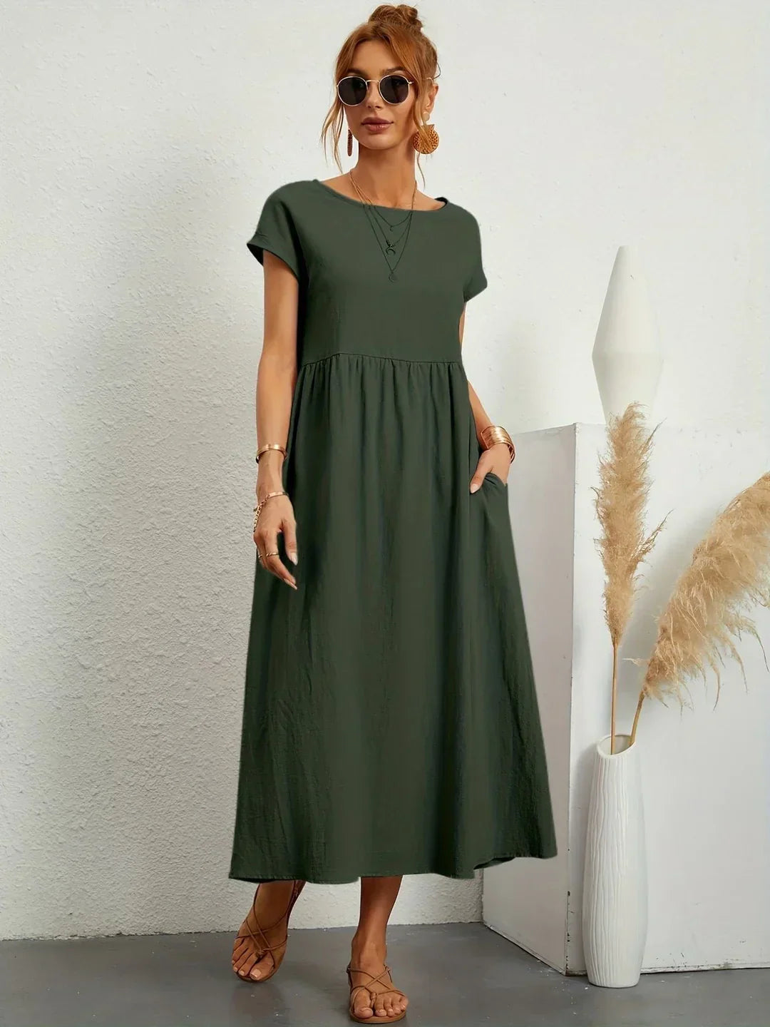 Short Sleeve Casual Dress with Pockets for Women