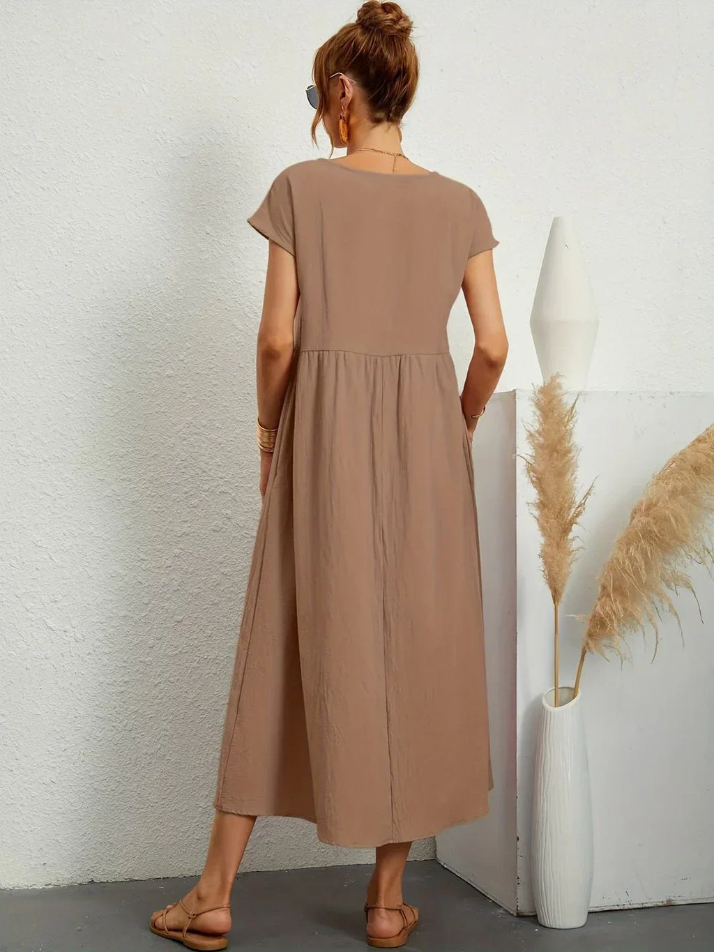Short Sleeve Casual Dress with Pockets for Women