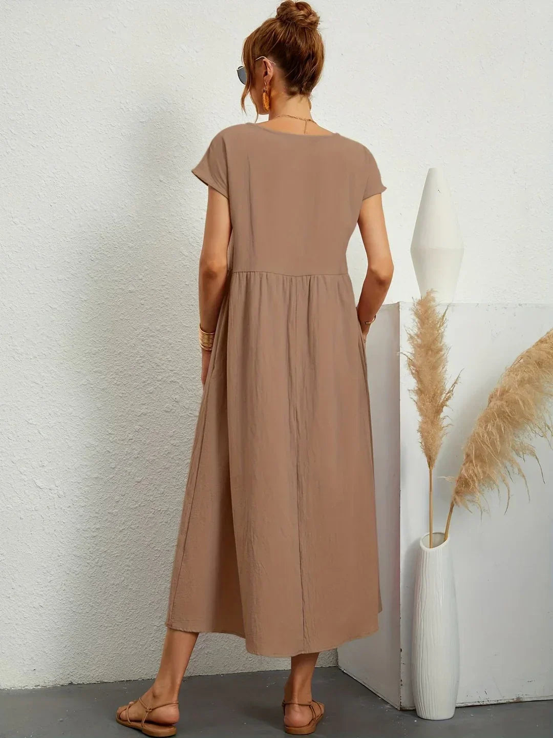 Short Sleeve Casual Dress with Pockets for Women