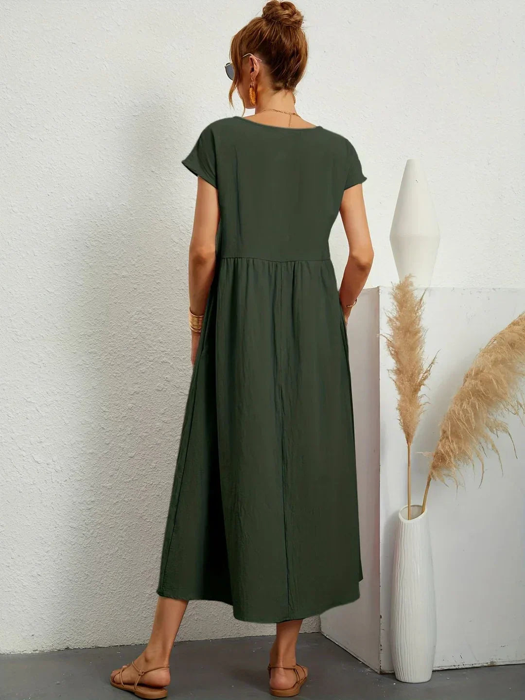 Short Sleeve Casual Dress with Pockets for Women