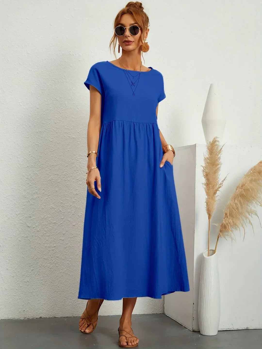 Short Sleeve Casual Dress with Pockets for Women