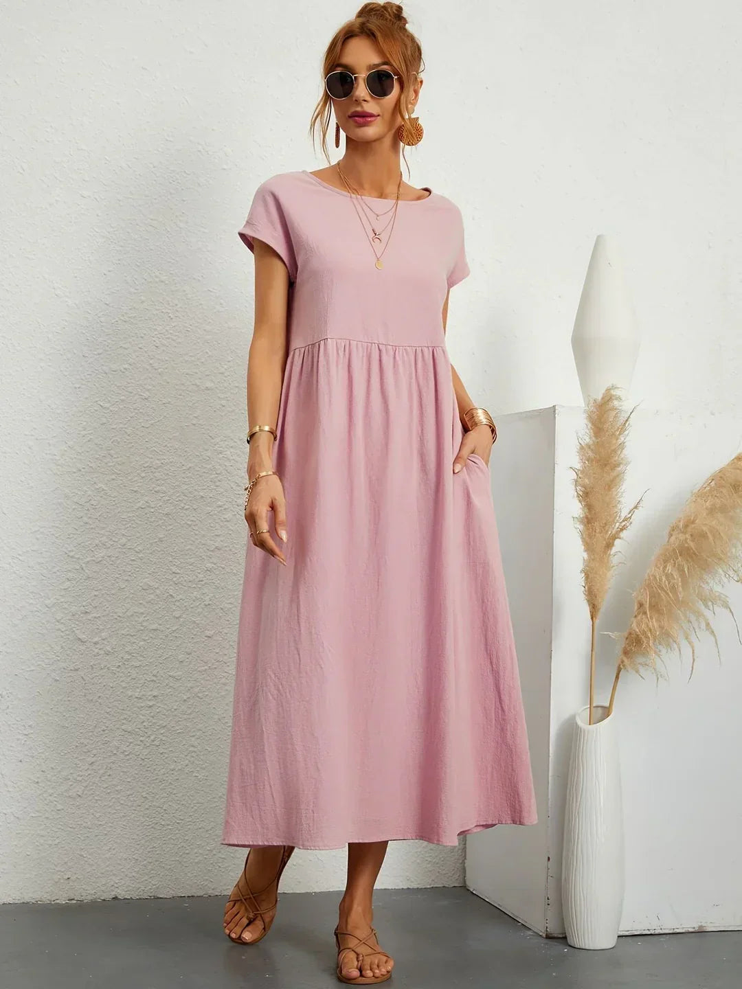 Short Sleeve Casual Dress with Pockets for Women