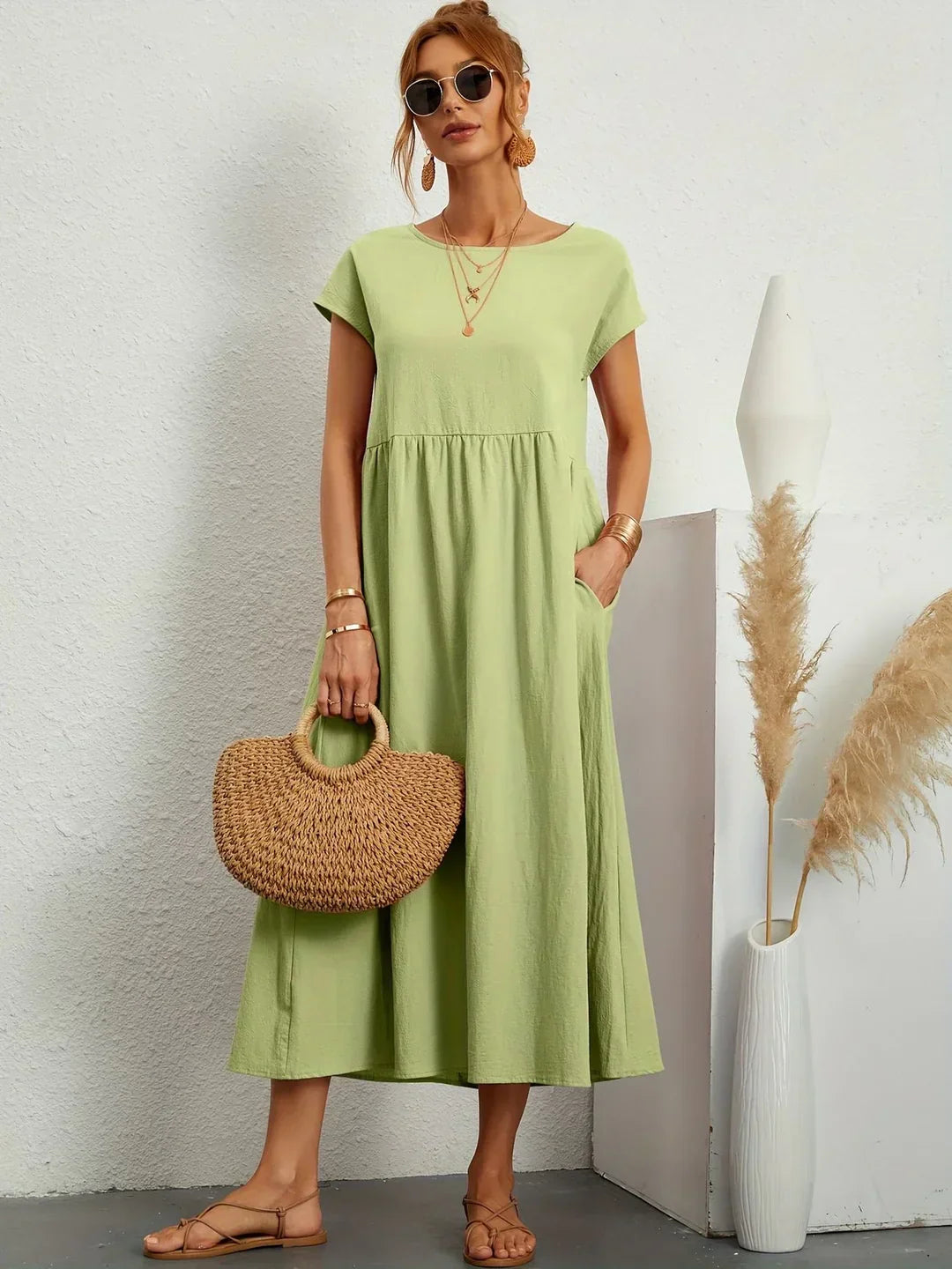 Short Sleeve Casual Dress with Pockets for Women
