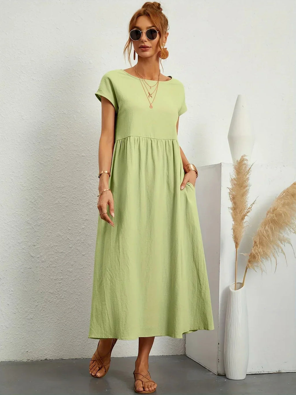 Short Sleeve Casual Dress with Pockets for Women