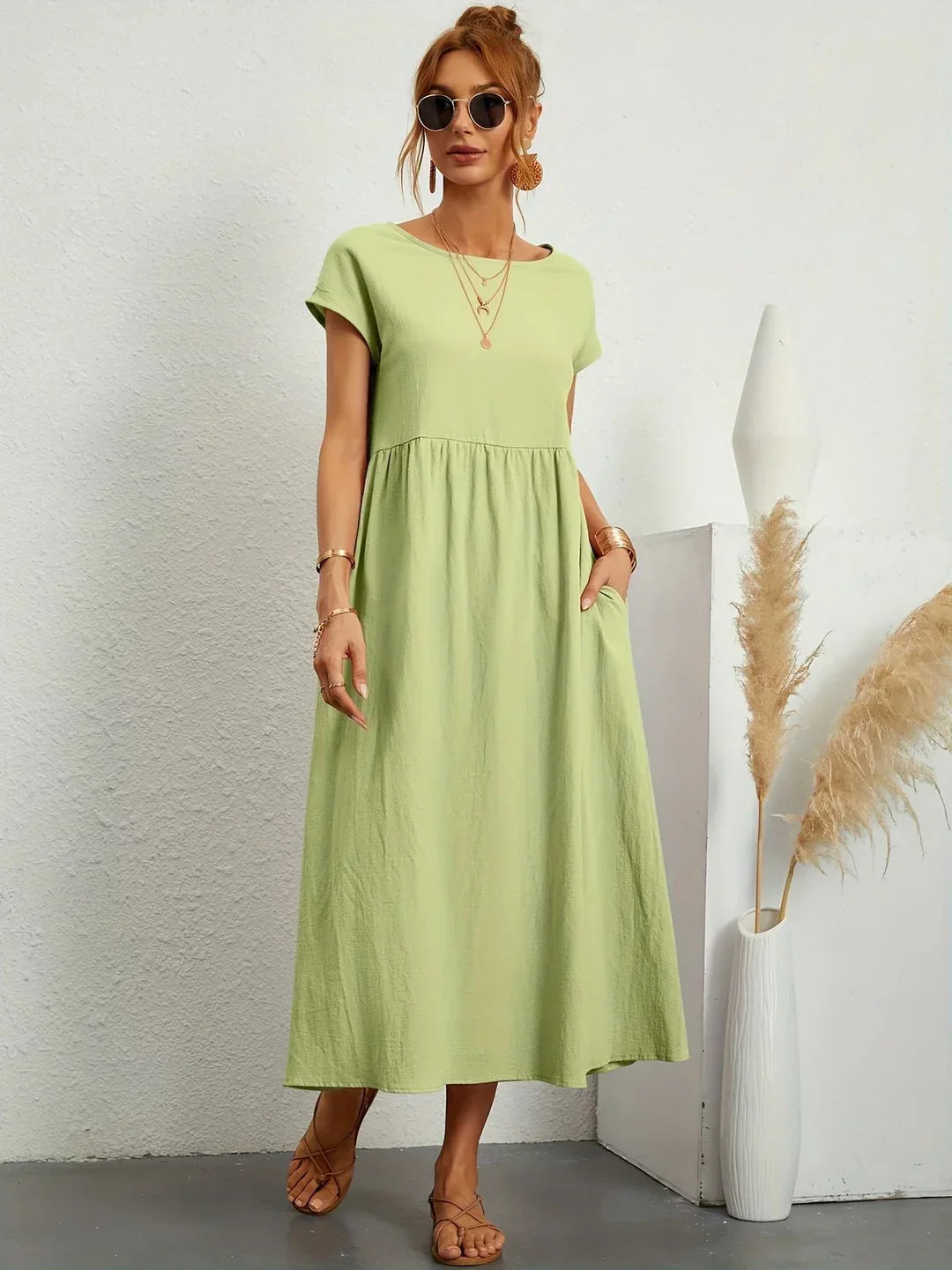 Short Sleeve Casual Dress with Pockets for Women