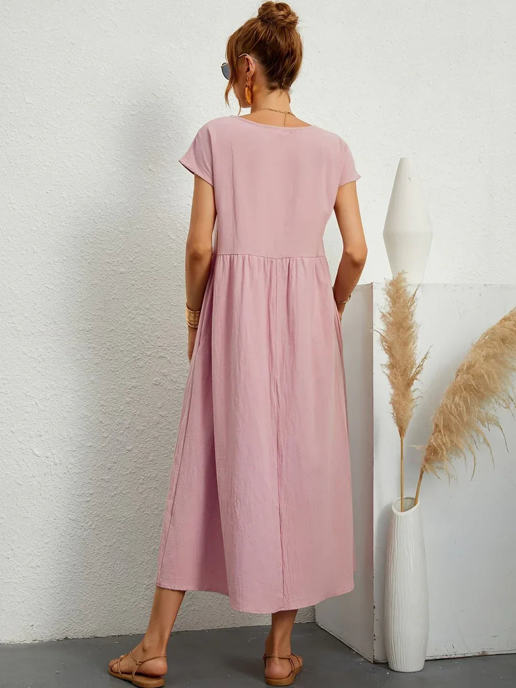 Short Sleeve Casual Dress with Pockets for Women