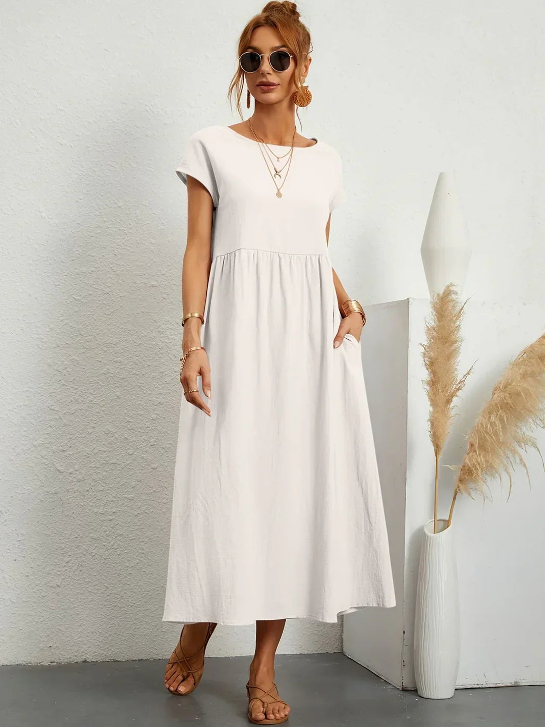Short Sleeve Casual Dress with Pockets for Women