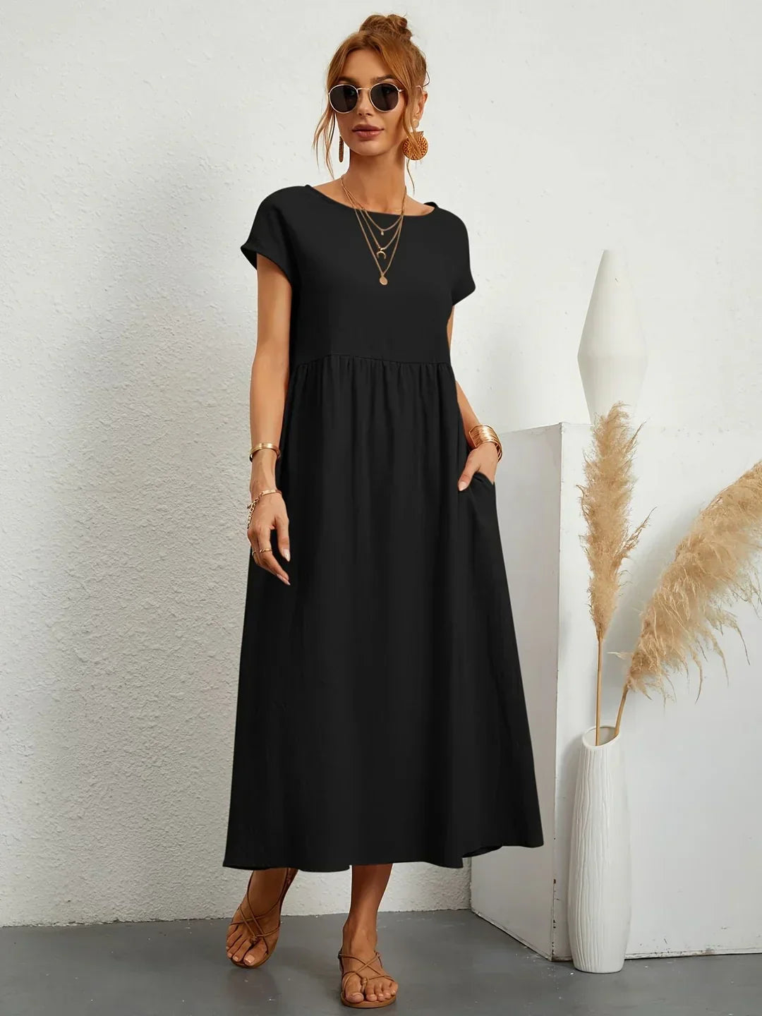 Short Sleeve Casual Dress with Pockets for Women