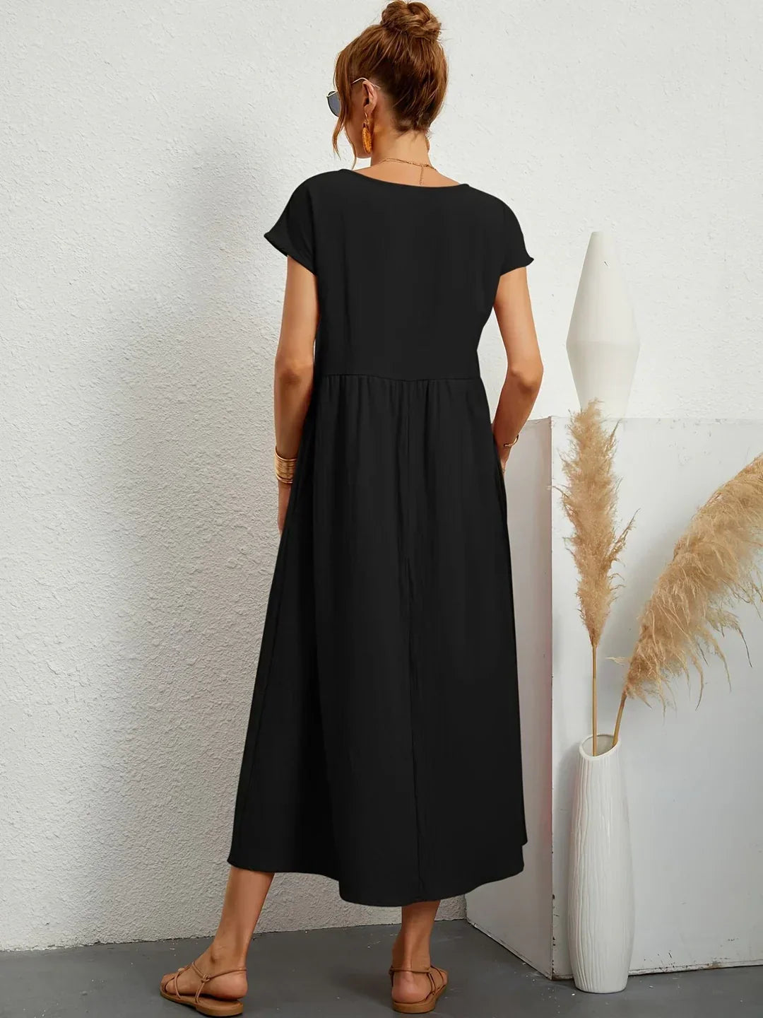 Short Sleeve Casual Dress with Pockets for Women