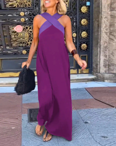 Long Sleeveless Dress with Crossed Straps for Women