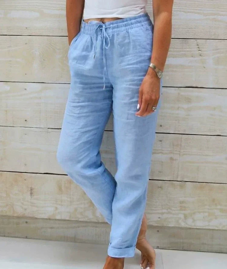 Wide-Leg Linen Pants for Women with Elastic Waist