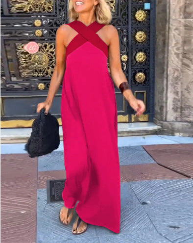 Long Sleeveless Dress with Crossed Straps for Women