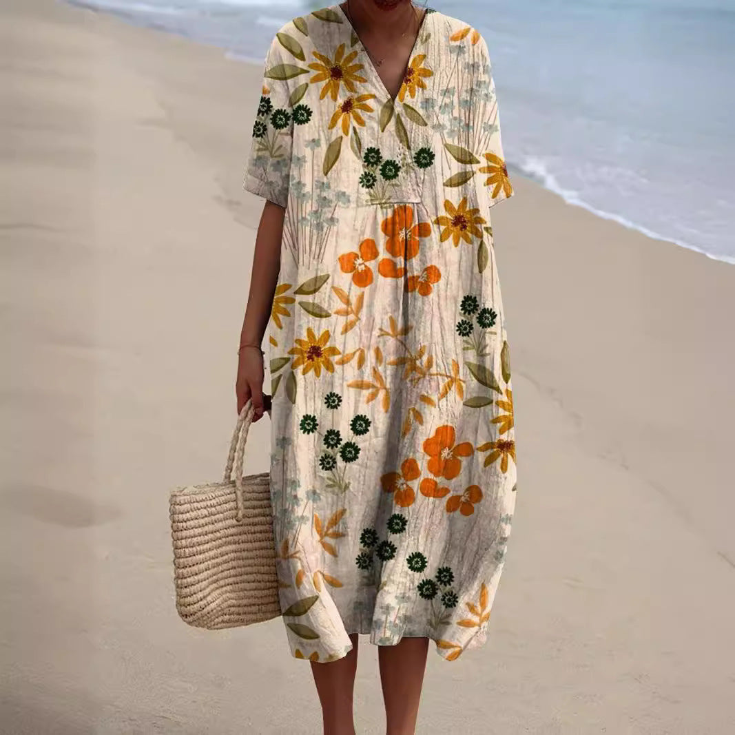Women's Long Printed Bamboo Cotton Dress