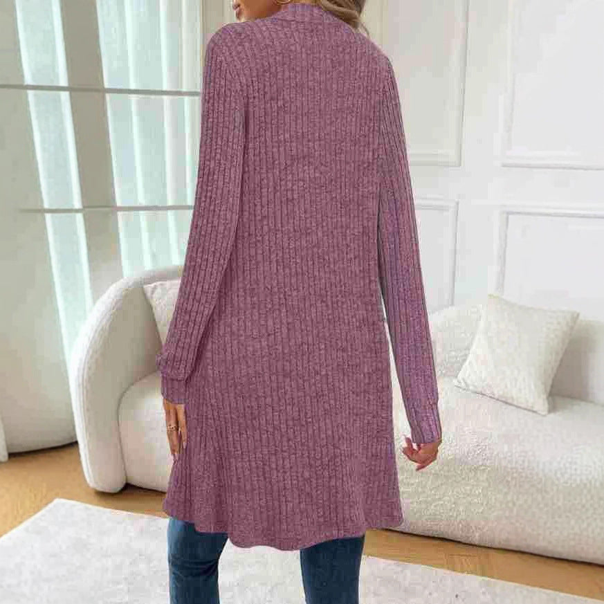 Chunky Knit Long Open Front Cardigan with Pockets for Women