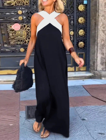 Long Sleeveless Dress with Crossed Straps for Women