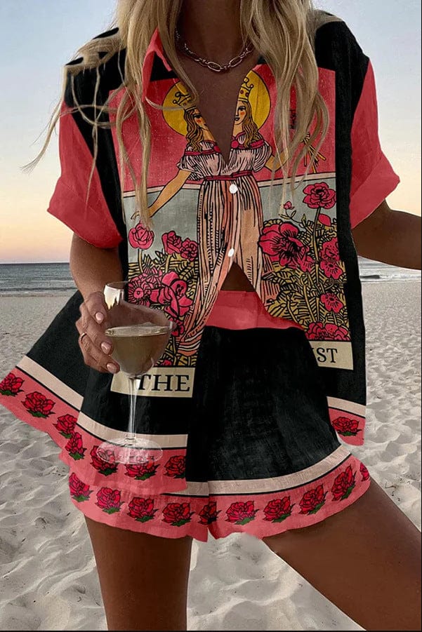Two-Piece Digital Print Set for Women