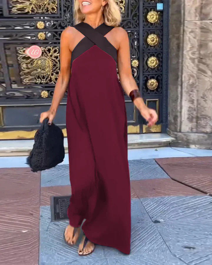 Long Sleeveless Dress with Crossed Straps for Women