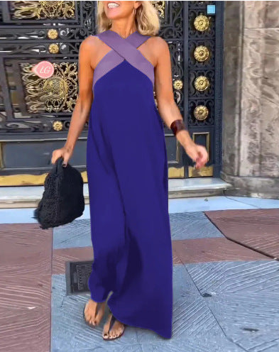 Long Sleeveless Dress with Crossed Straps for Women