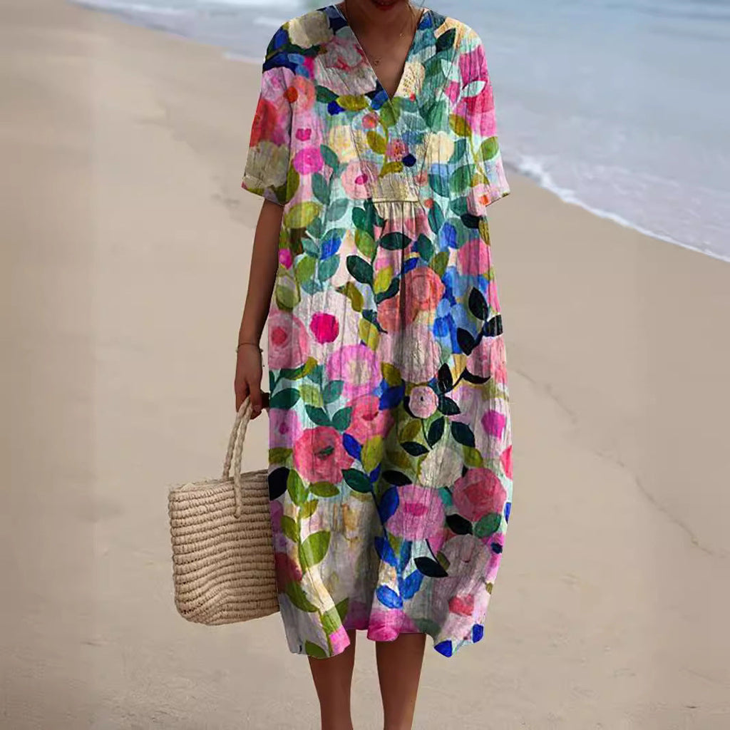 Women's Long Printed Bamboo Cotton Dress