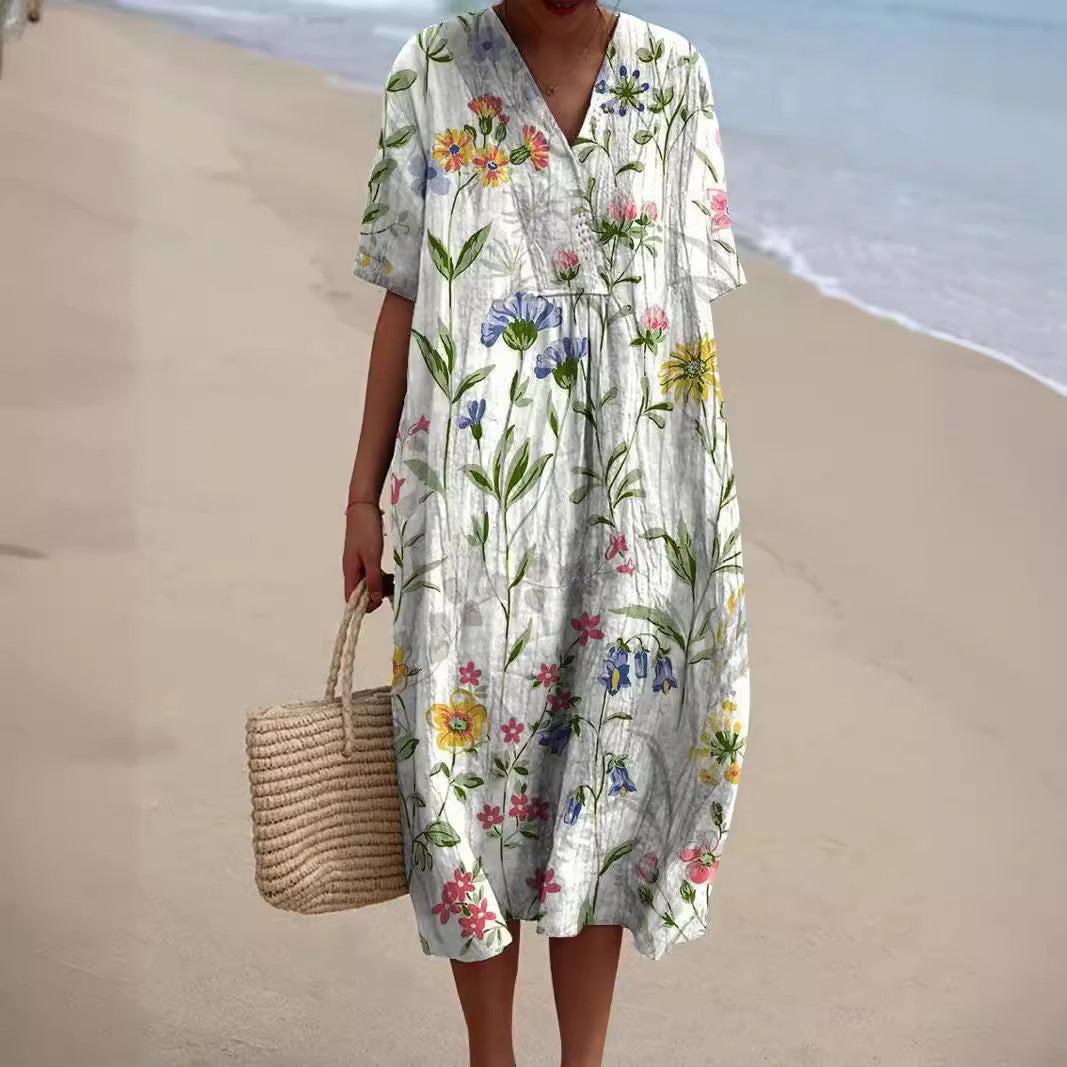 Women's Long Printed Bamboo Cotton Dress