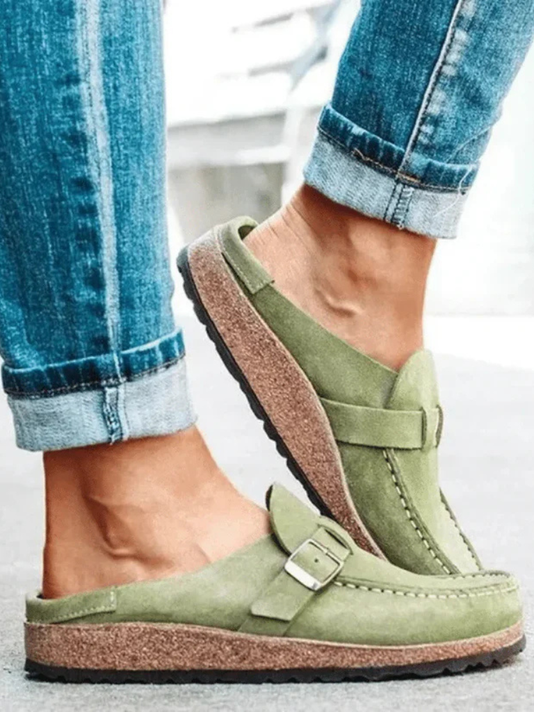 Synthetic Material Loafers with Adjustable Buckle for Women