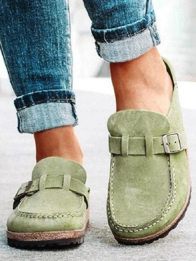 Synthetic Material Loafers with Adjustable Buckle for Women