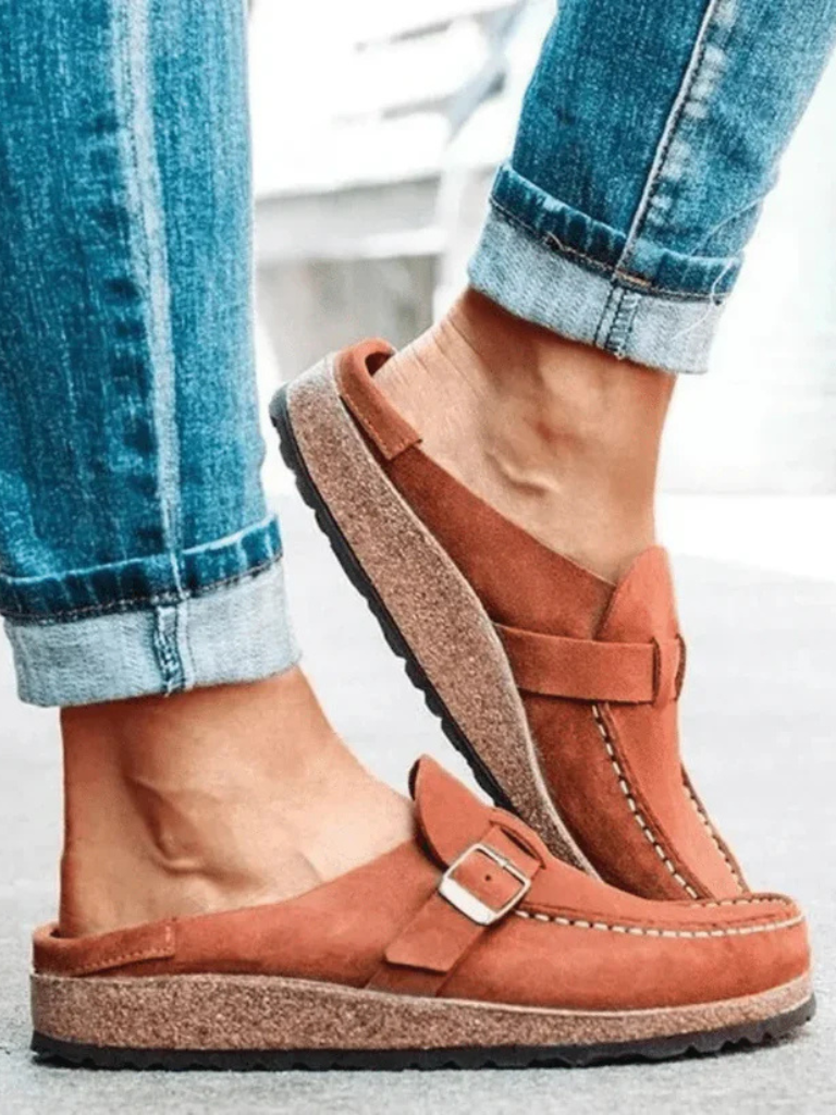 Synthetic Material Loafers with Adjustable Buckle for Women