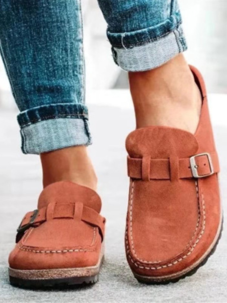 Synthetic Material Loafers with Adjustable Buckle for Women