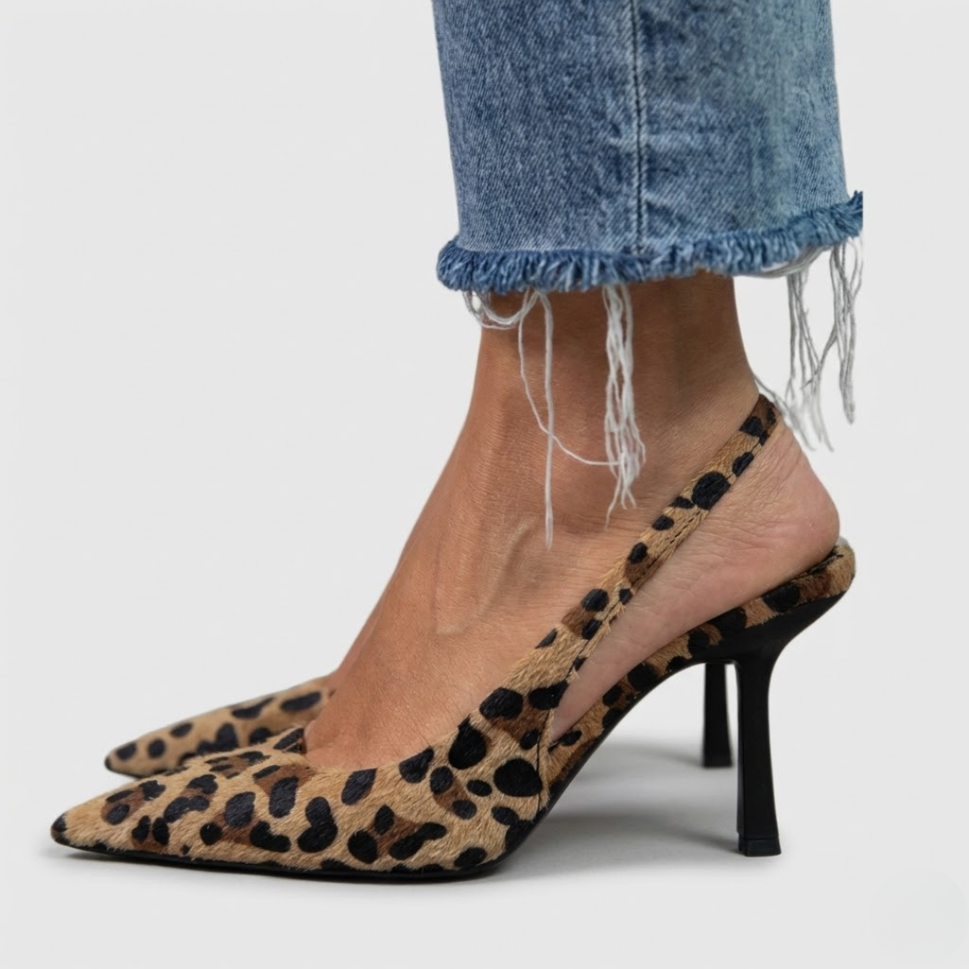 Pointed Toe Heeled Sandals with Print for Women