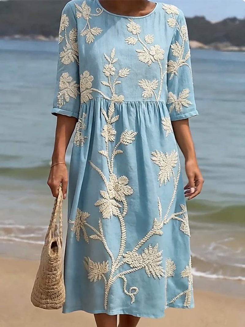 Vintage Dress with Floral Embroidery for Women