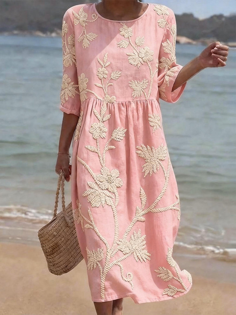 Vintage Dress with Floral Embroidery for Women