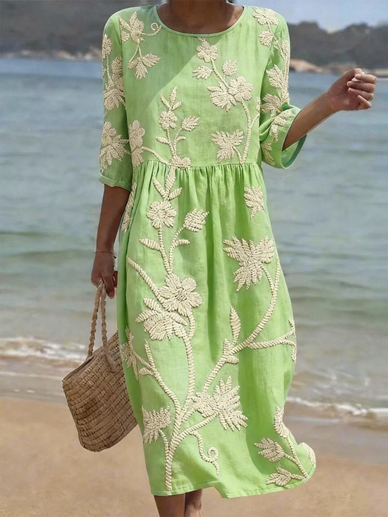 Vintage Dress with Floral Embroidery for Women