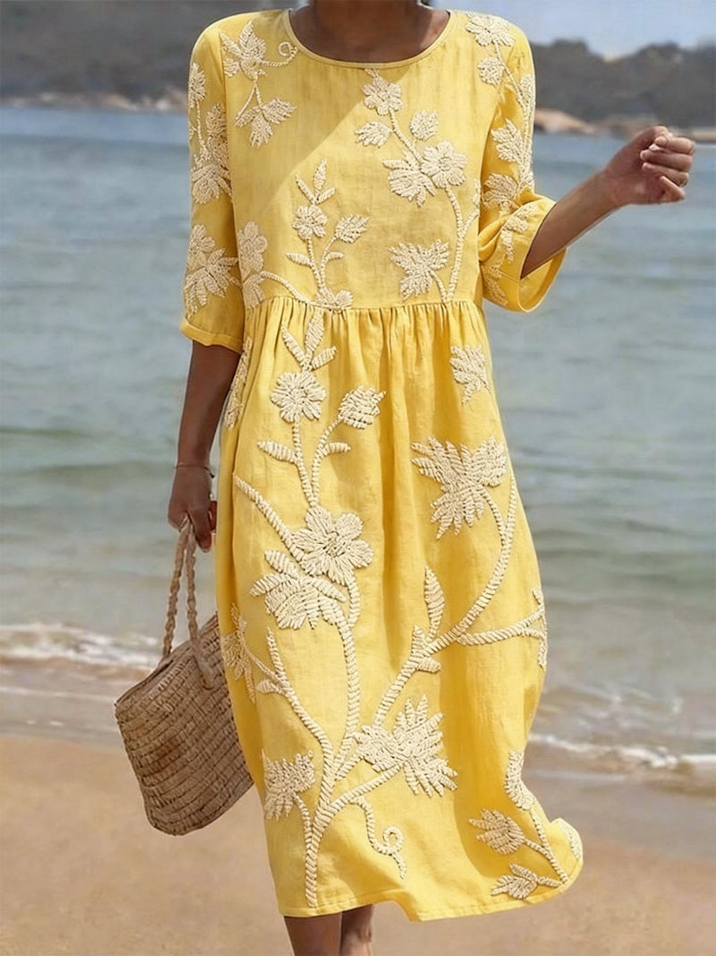 Vintage Dress with Floral Embroidery for Women
